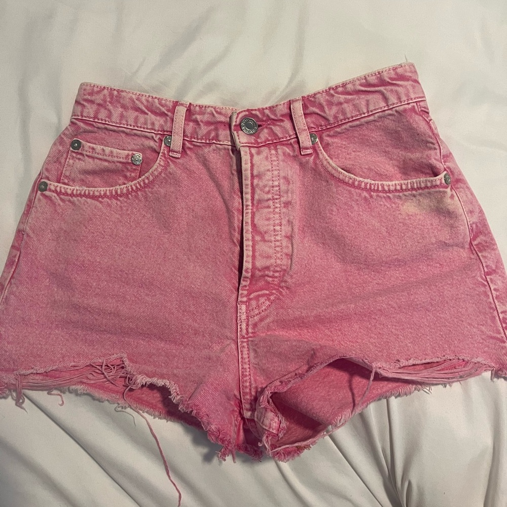 Zara high rise pink denim shorts